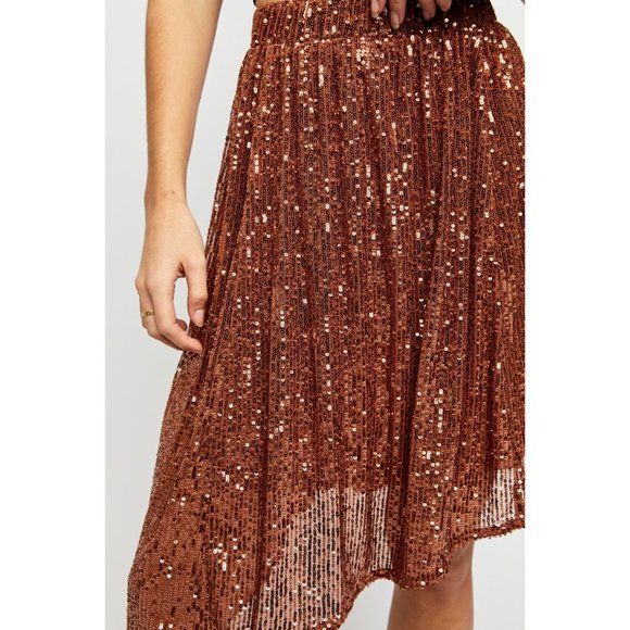 NWT Free People Last Dance Sequin Skirt / Bronzed Combo - Picture 5 of 7